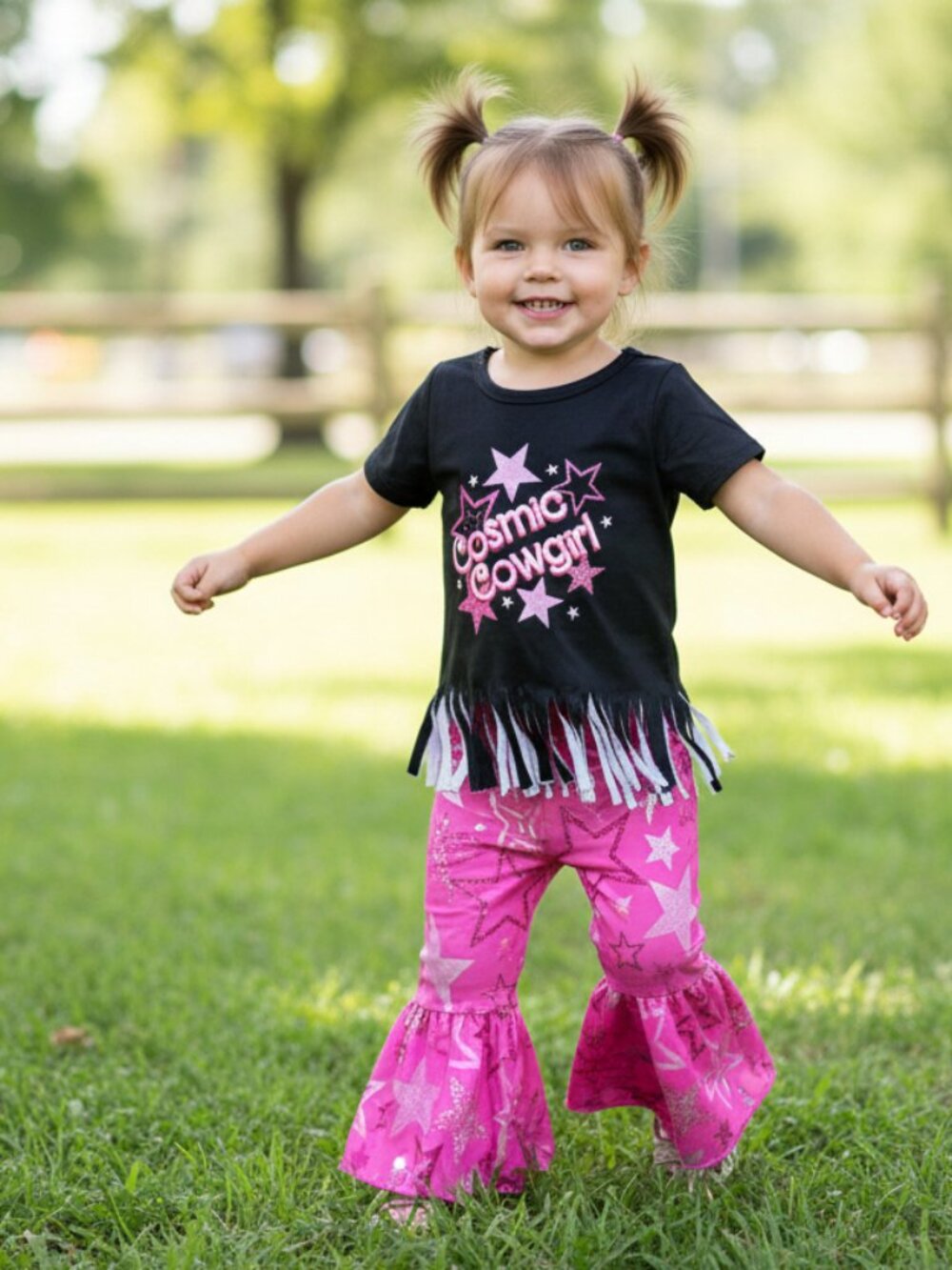 Cosmic Cowgirl Bell Bottom Outfit for Girls | Pink Star Cowgirl Set